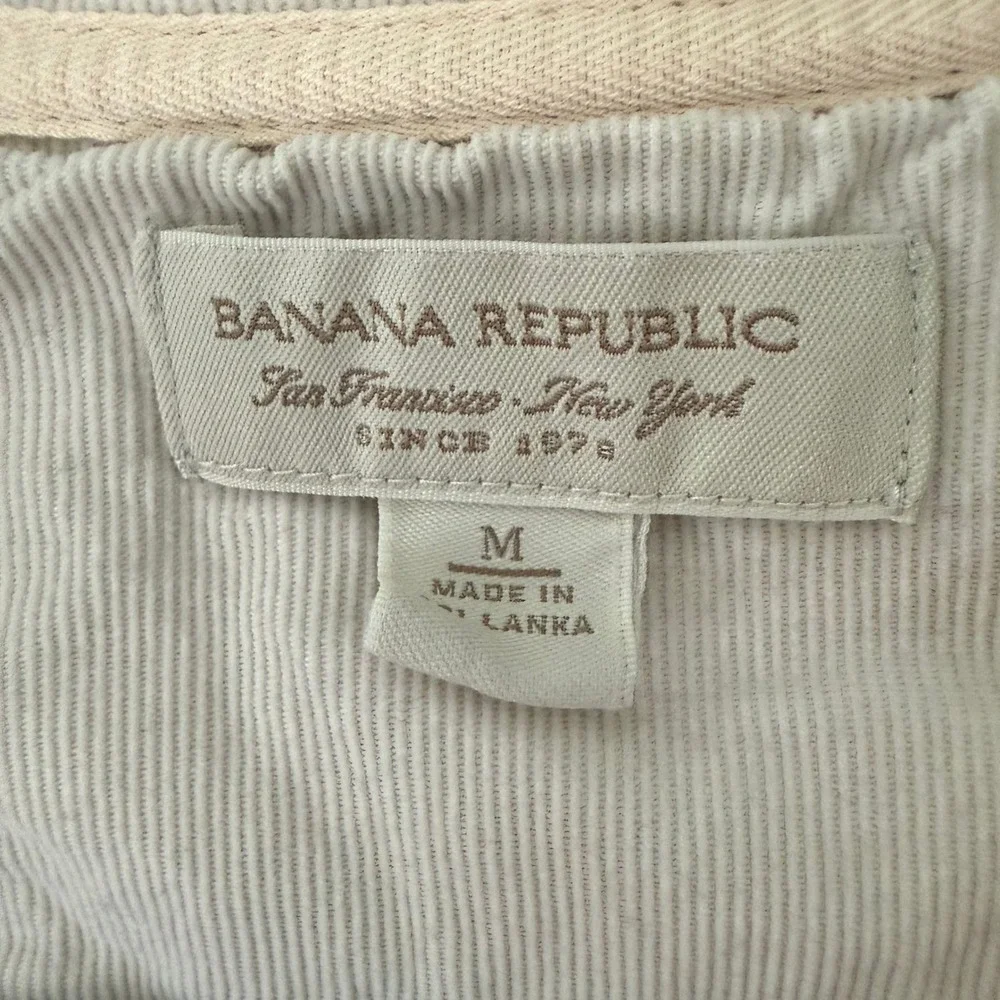 Banana Republic Mens Cream Ribbed Cotton Pullover Elbow Patch Sweater M